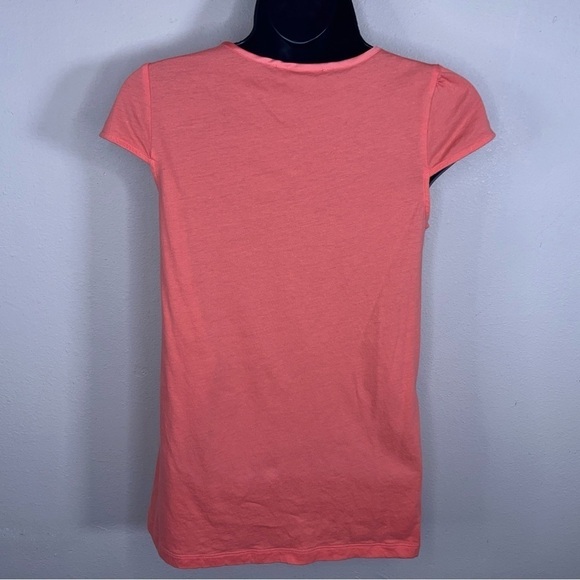 XS MNG ORANGE TOP SATIN ACCENT SHORT SLEEVE STRETCH VIBRANT - Picture 6 of 9